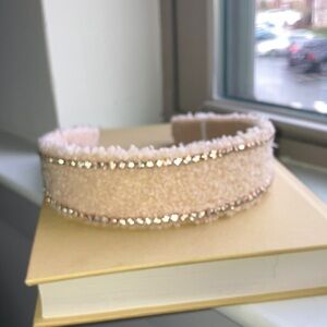 Embellished Cream Sherpa Padded Headband with Crystal Trim